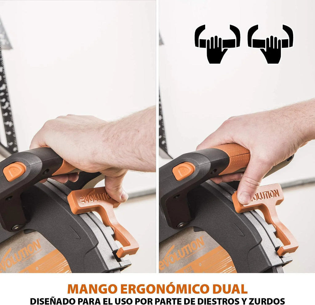 Evolution Power Tools R255SMS-DB ingletadora, Sierra ingletadora deslizante multimaterial de 255 mm, con doble bisel y paquete plus, hasta 300 mm x 90 mm, 5° a izquierda y derecha, inglete de 50°