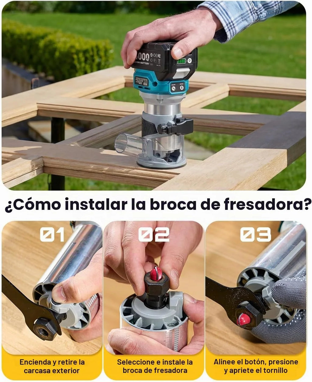 SEESII Fresadora Para Madera, 33000RPM motor sin escobillas