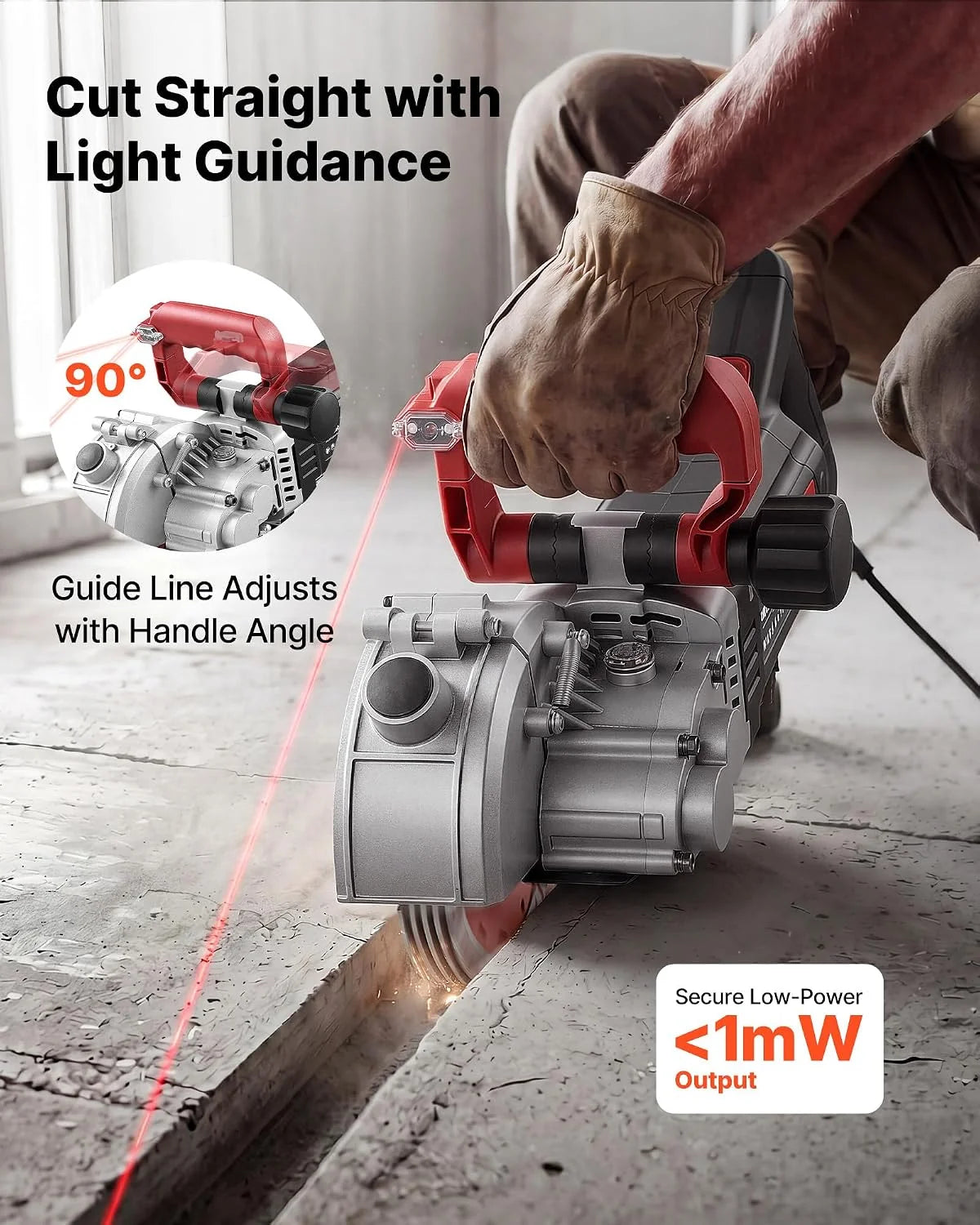 VEVOR Rozadora de Pared de Potencia Máxima 5000 W, Ranuradora de Pared 5460 RPM, Profundidad 50 mm, Anchura 40 mm con 5 Discos 160 mm, Línea Guía para Hormigón Ladrillo Mampostería Cableado Tuberías