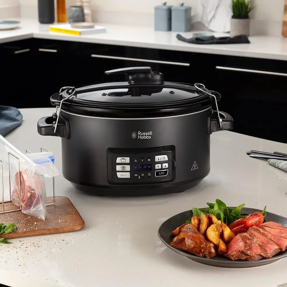 Russell Hobbs Olla de Cocción Lenta Sous Vide - Olla 3 en 1: Cocinar al Vacío, Cocción Lenta y Medidor Temperatura, Pantalla Digital LED, 6 Raciones, Recipiente Extraíble de Cerámica, Negro - 25630-56