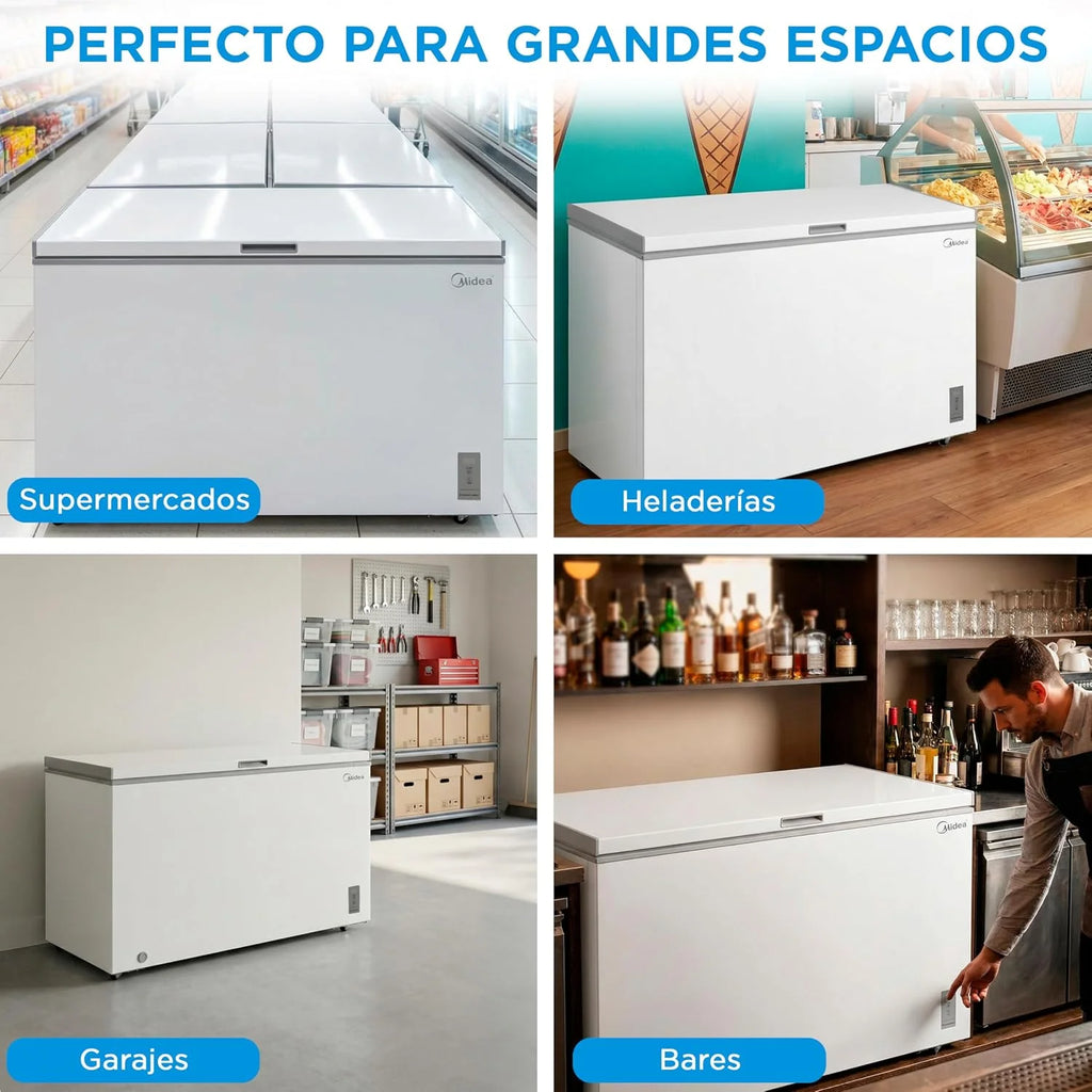 MIDEA Arcon Congelador Pequeño de 418L | Congelador Horizontal Convertible a Frigorífico con Motor Inverter, Control Electrónico de Temperatura, Cestas con Asa | Arcón Silencioso 41 db Bajo Consumo