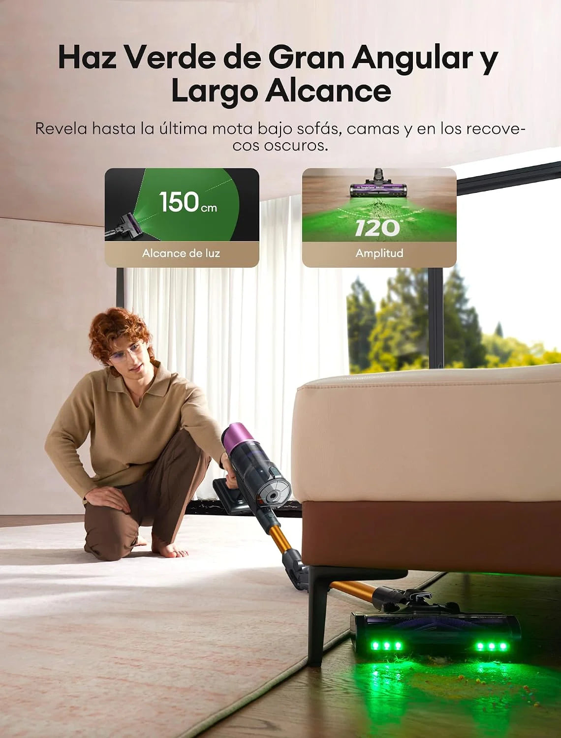 Ultenic Aspiradora sin Cable con Cepillo Antienredos y Luz Verde
