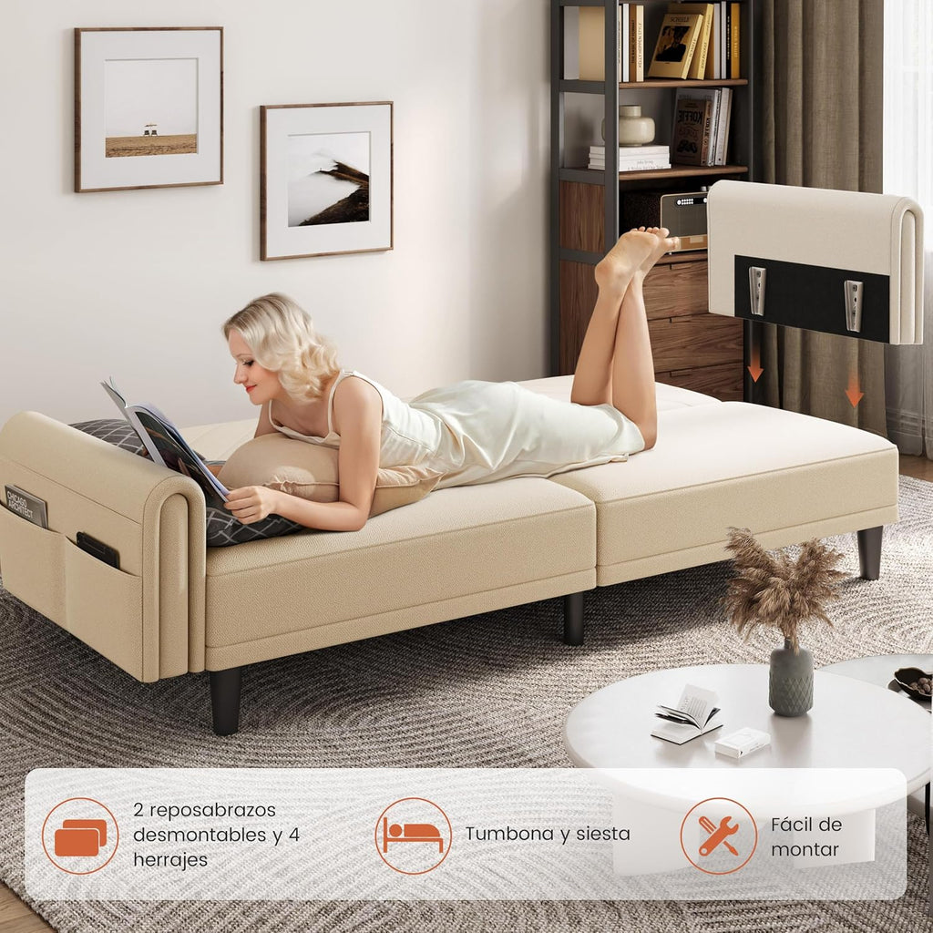 Yaheetech Sofa Bed 2 Seater Backrest 3 Level Adjustment Beige