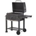 Barbacoa De Carbón Parrilla De Acero Gris Con Tapa Rejilla Ruedas 2 Estantes Termómetro Cenicero Extraíble Jardín Pavlof - Gris