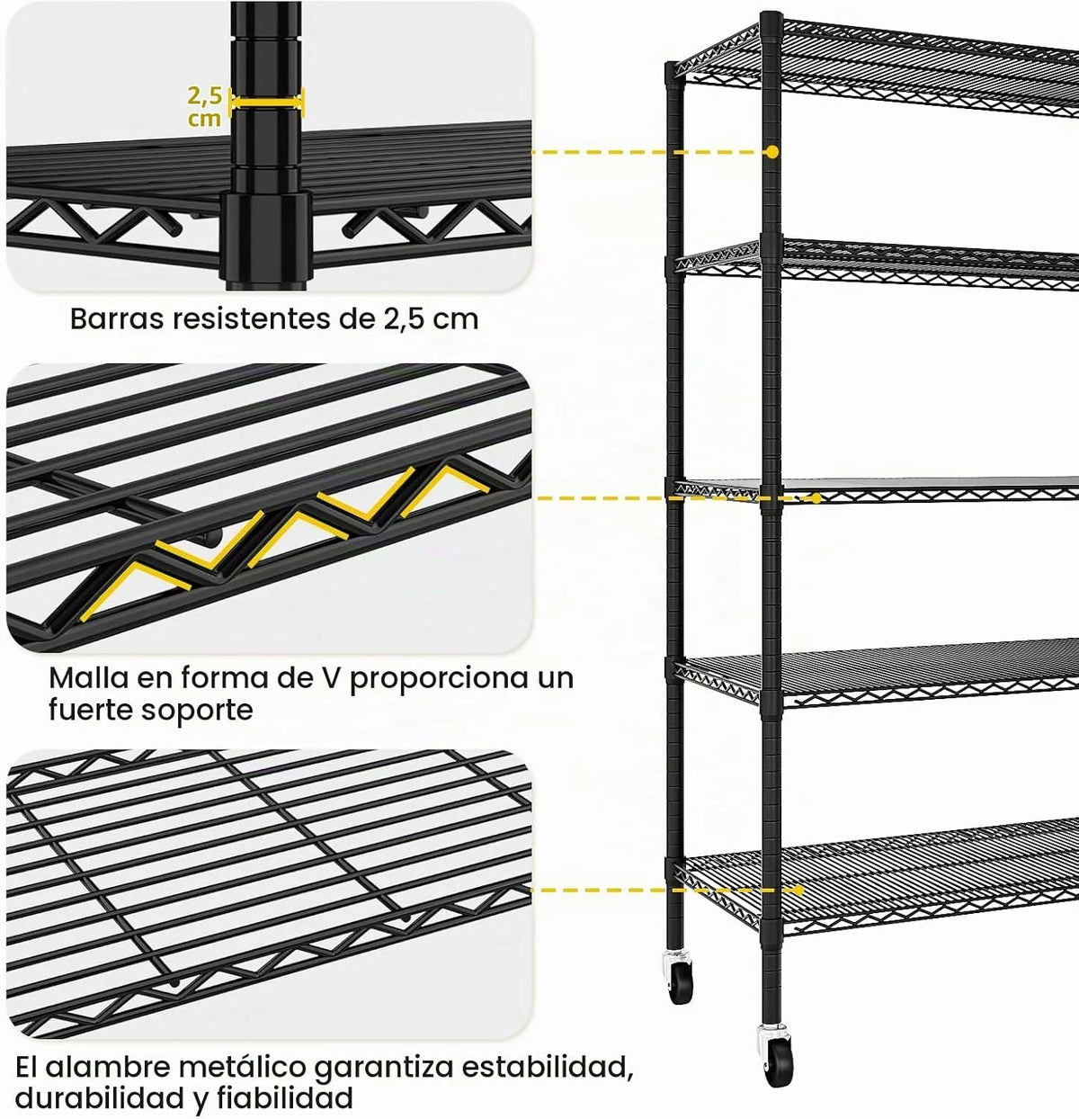 Estantería Metálica Ajustable de 5 Niveles con Ruedas