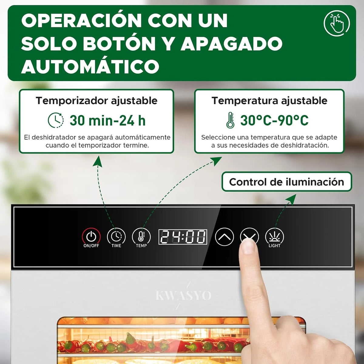 Kwasyo Deshidratador de Alimentos Comercial 18 Bandejas, 800W Deshidratador de Acero Inoxidable con Circulación de Aire 360°, Gran Capacidad para Carne, Frutas, Verduras, Hierbas