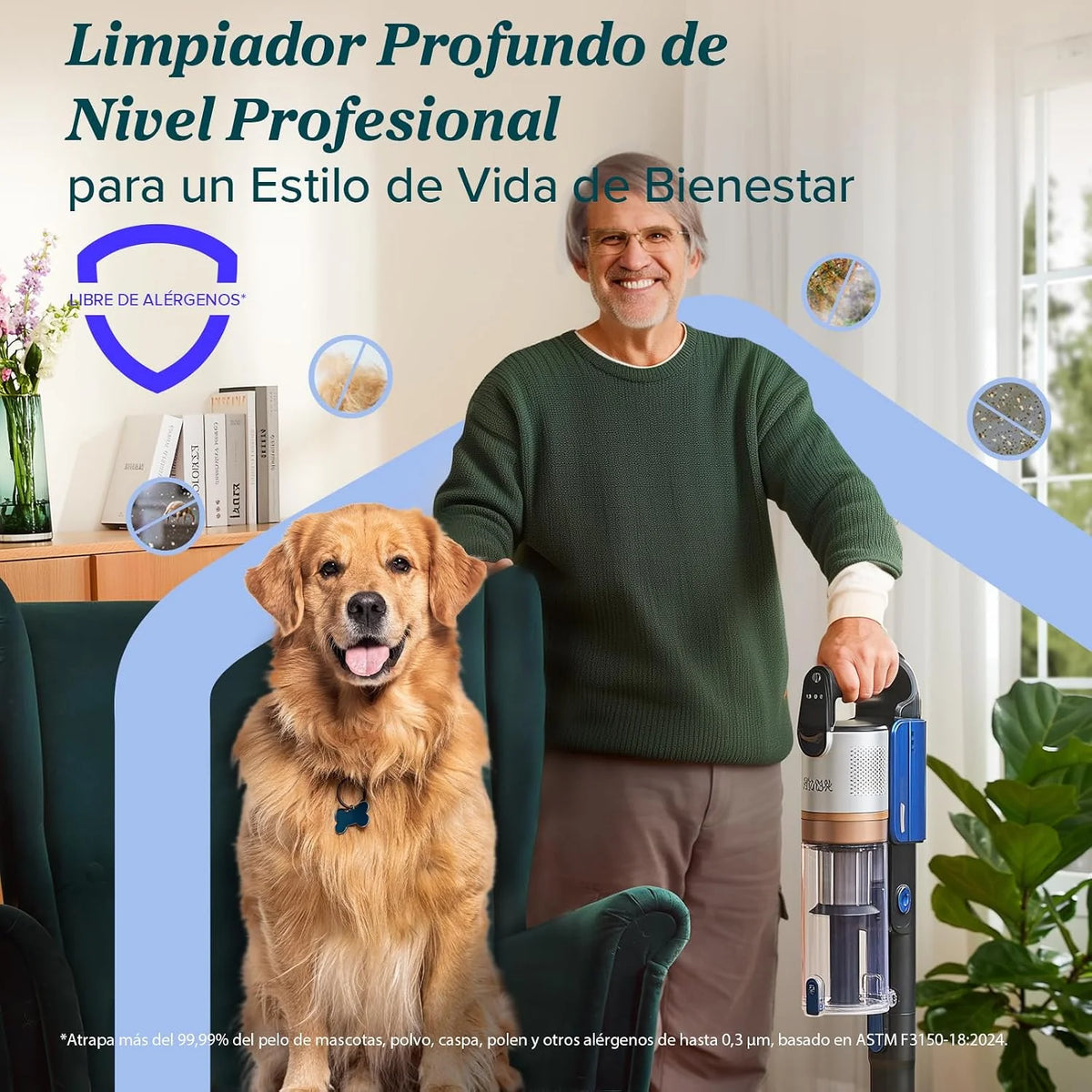 Levoit LVAC300 Aspiradora sin Cable para Mascota, Mini Cepillo Turbo, HEPA