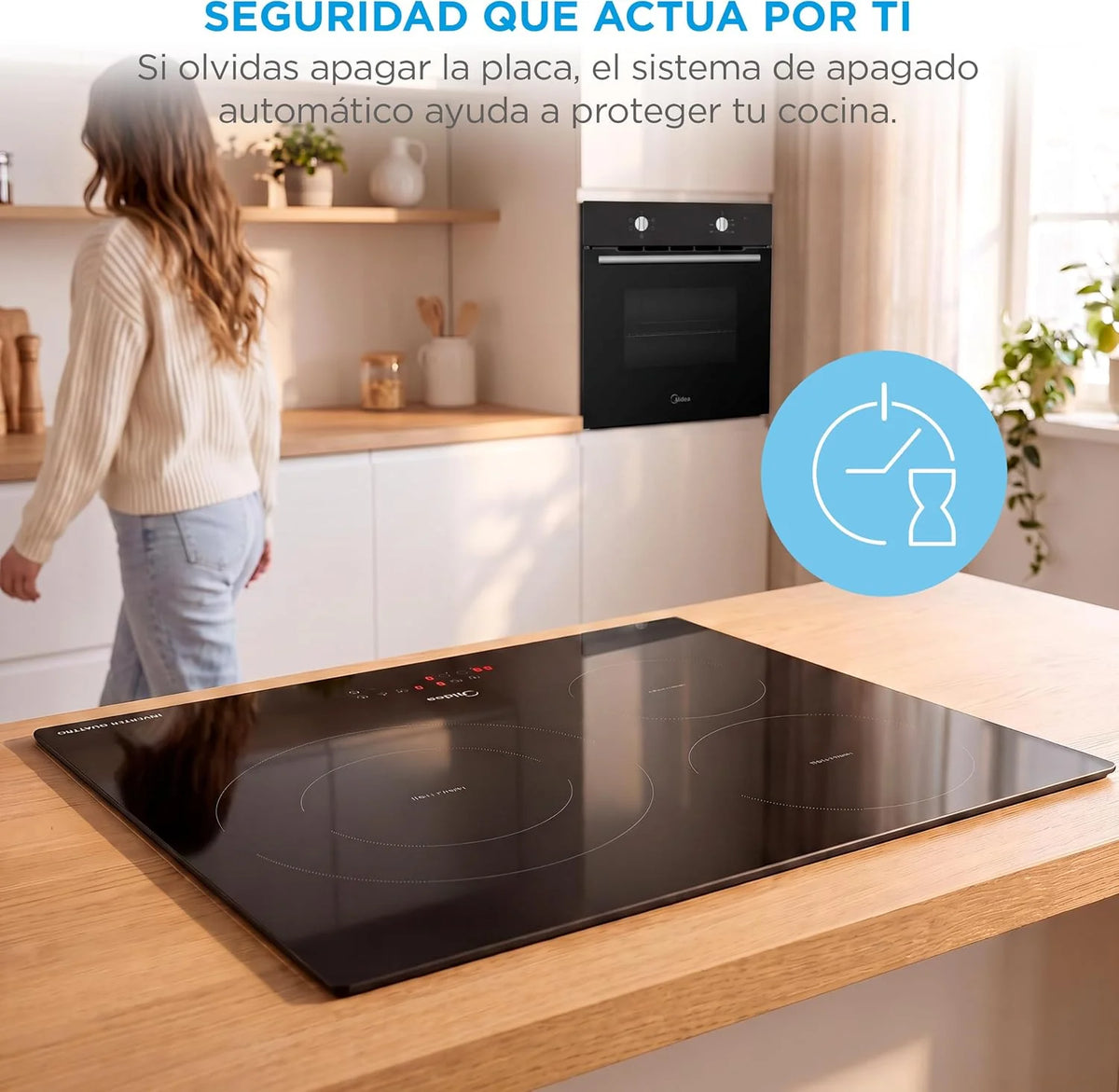 MIDEA Placa Inducción 3 fuegos 60 cm 7200 W - Vitroceramica Induccion Integrada con Panel de control tactil, Inverter quattro, 9 Niveles de Potencia, Booster, Indicador de Luz, y Temporizador.