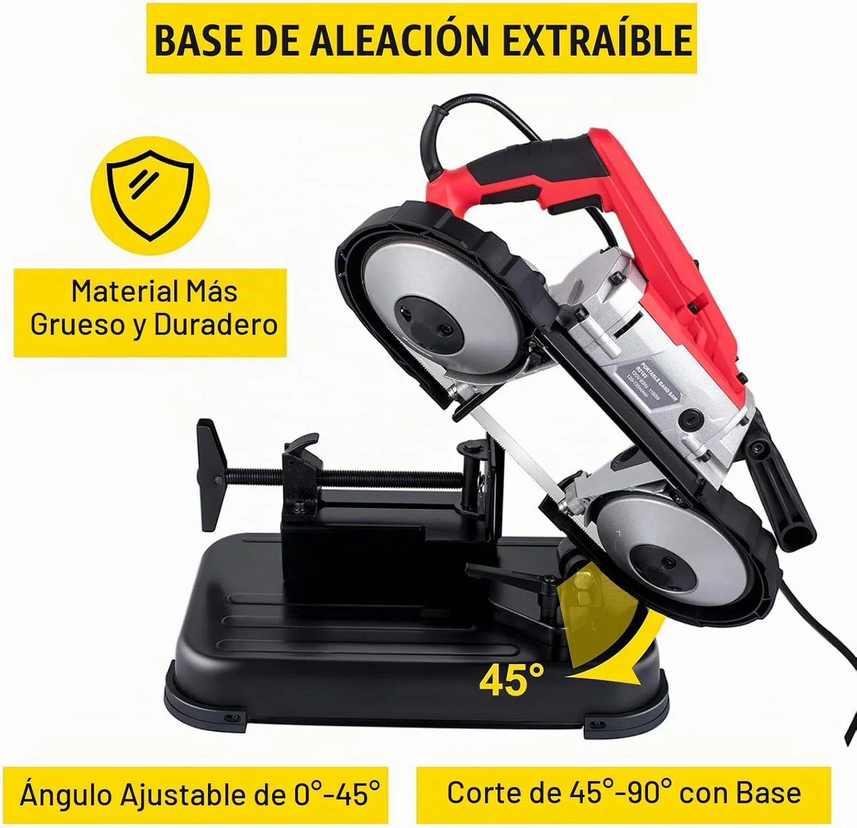 VEVOR Sierra de Cinta de Metal 1100W Base 0 – 45° Sierra de Cinta Profesional Tamaño Corte 12,7 cm 137,8-472,4 Pies/min Sierras de Cinta de Corte para Metal, Acero, Aluminio y Cable Compuesto