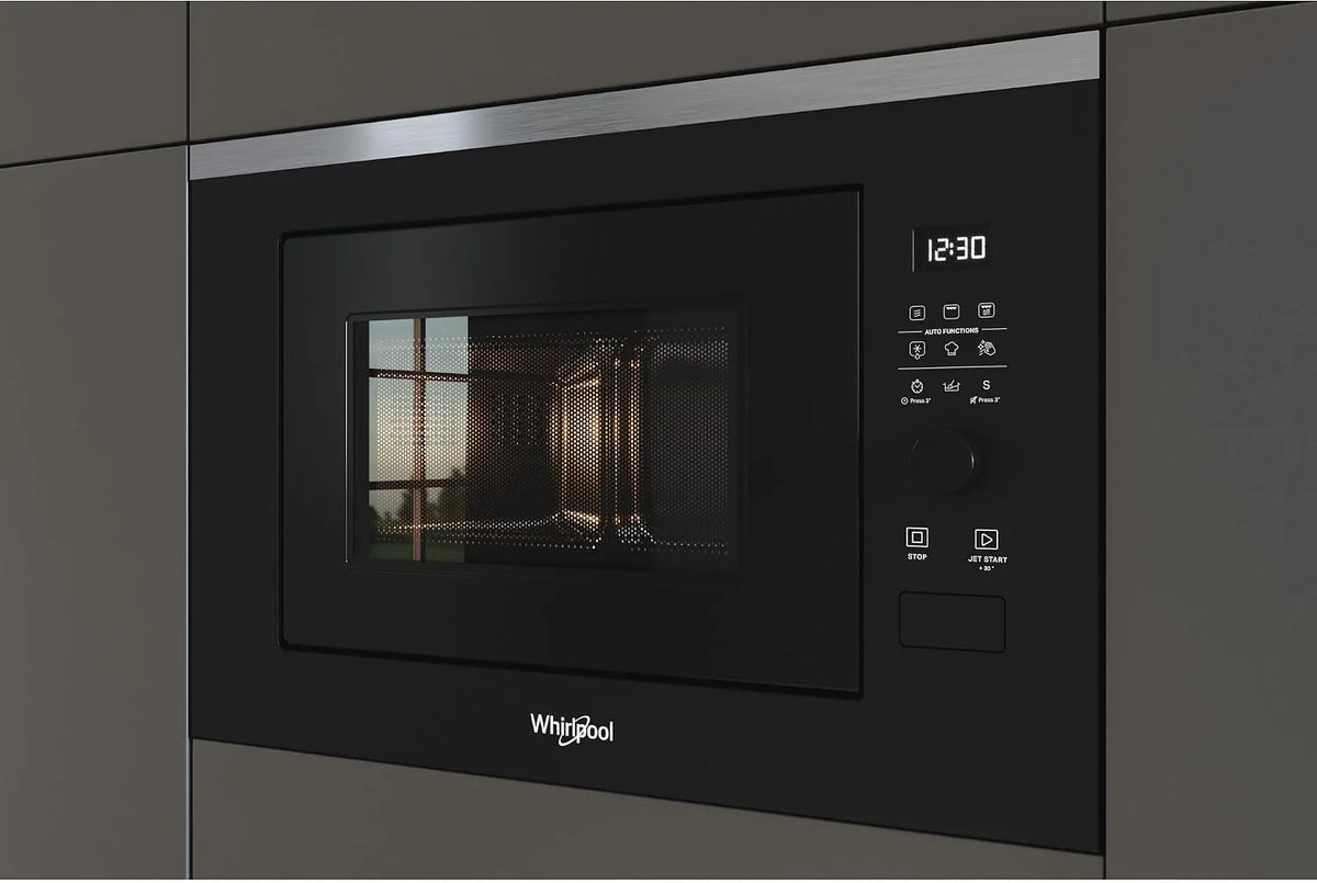 Whirlpool - Microondas integrable WMF250G negro, 25 L, 900W, gril plato giratorio de 28 cm, 7 niveles de potencia