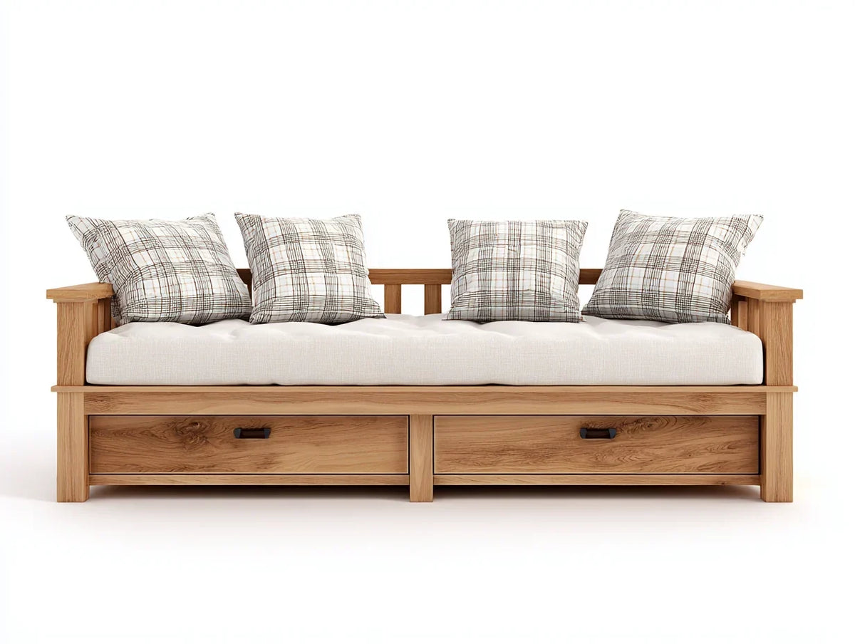 Sofás cama madera y tela 210x95x85 cm - roble natural - estilo moderno funcional