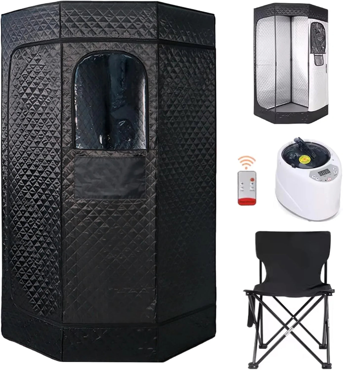 Sauna Tienda Campaña Para Sauna, Cabina Sauna Generador Sauna Vapor Tienda Sauna Portátil Aire Libre Temporizador Y 9 Niveles Temperatura Con Sauna Vapor Olla Vapor 3L Silla Plegable Control Remoto