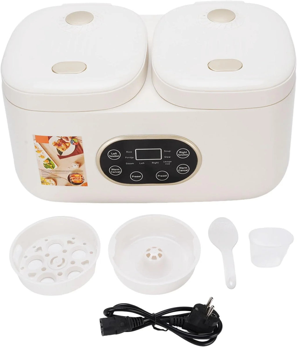 CHICIRIS Olla de Cocción Lenta Doble, Olla Arrocera con Tapas Emergentes y Función de Temporizador, Ollas de Cerámica Extraíbles, Multifuncional para Fiestas y Cocina (Enchufe de la UE 220V)