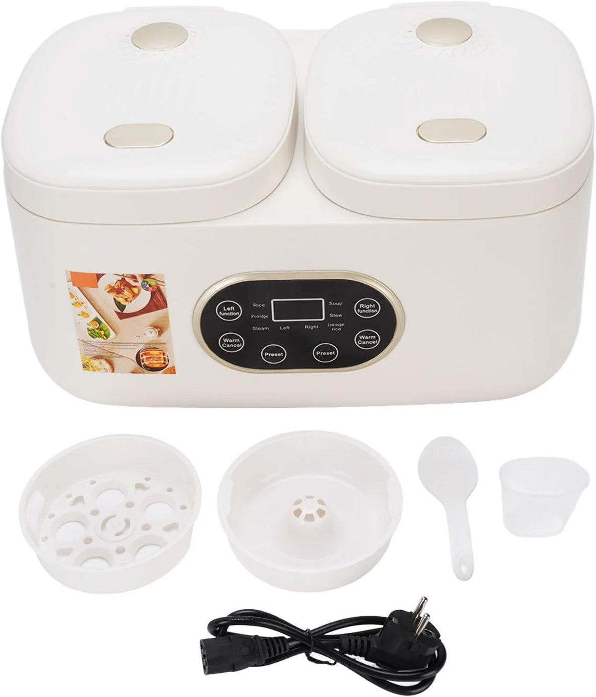 CHICIRIS Olla de Cocción Lenta Doble, Olla Arrocera con Tapas Emergentes y Función de Temporizador, Ollas de Cerámica Extraíbles, Multifuncional para Fiestas y Cocina (Enchufe de la UE 220V)