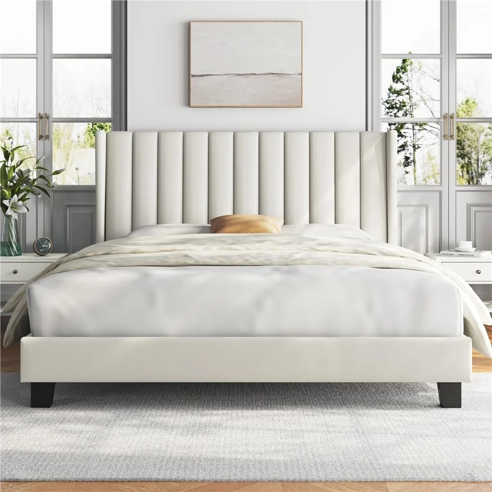 Yaheetech Upholstered Bed with Padded Headboard 16 x 200 cm Beige